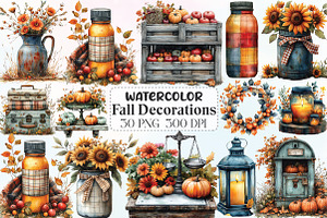 Vintage Fall Decorations Clipart, an Illustration by CraftArtStudio
