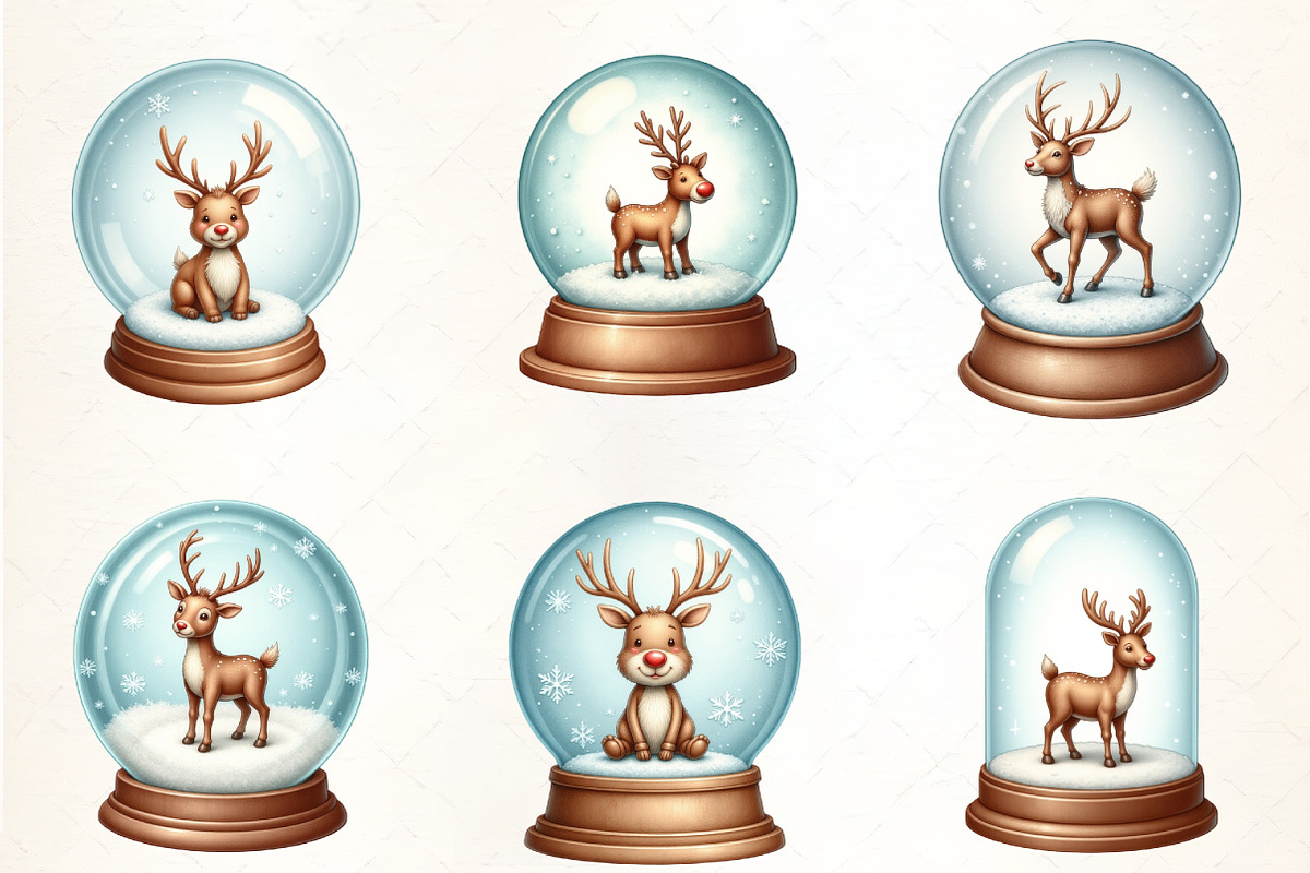 Holiday Snow Globe with Reindeer Cli, an Illustration by CrexoraLab (Photo 3 of 5)