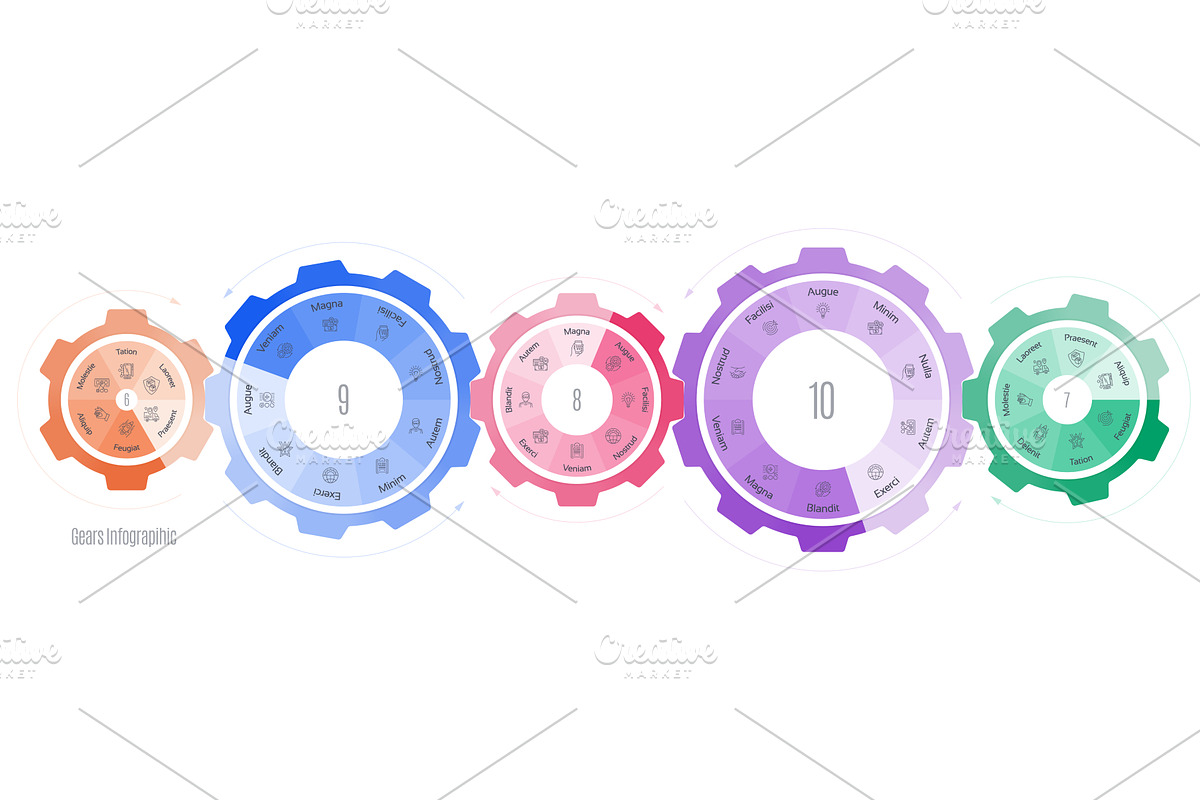 Gears diagram template with 8, an Illustration by RevelStockart