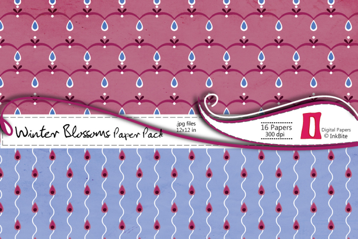 Winter Blossoms Digital Paper Pack preview 3
