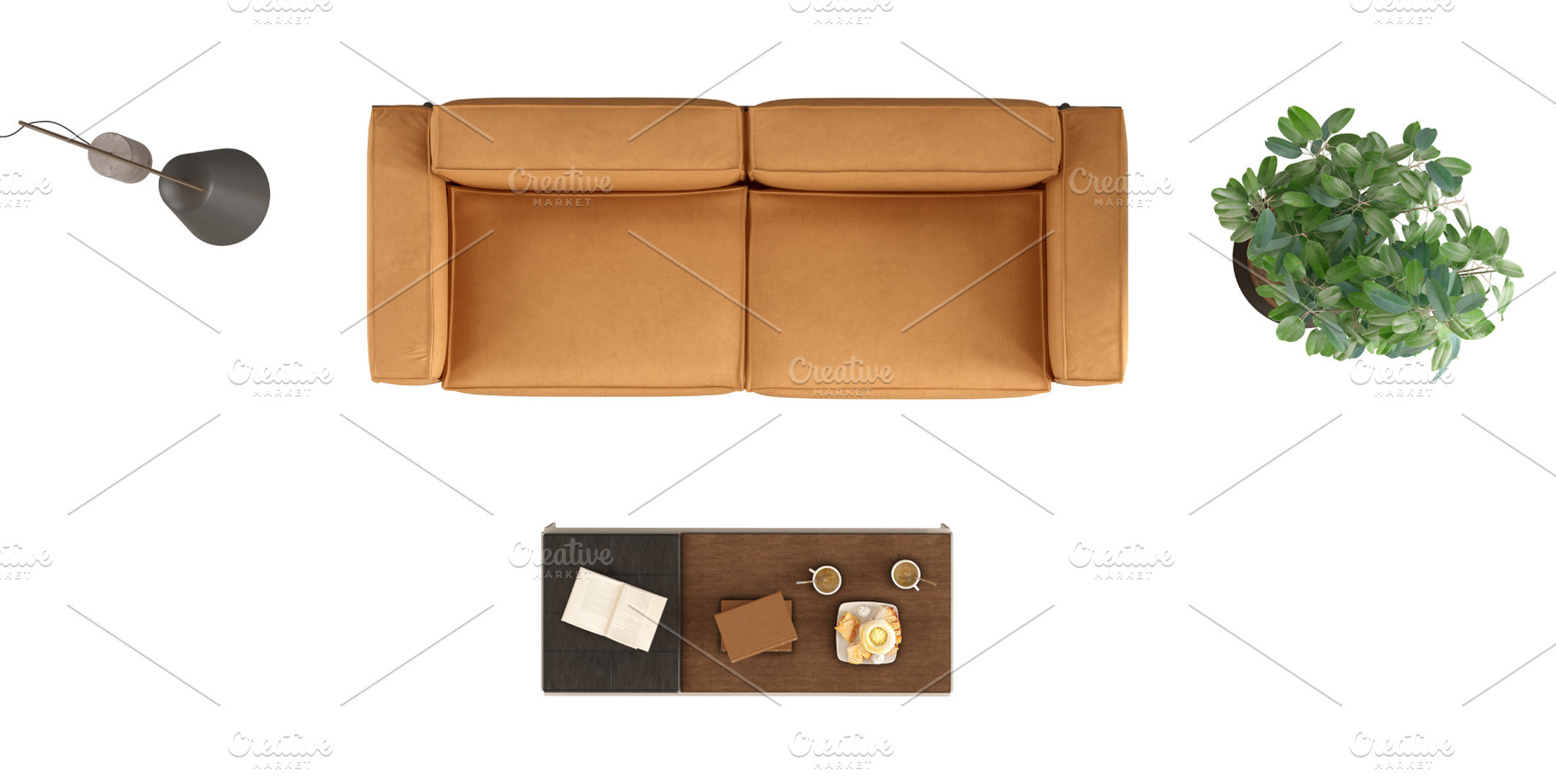 High angle view of a leather sofa isolated on white, an Architecture Photo by Archideaphoto