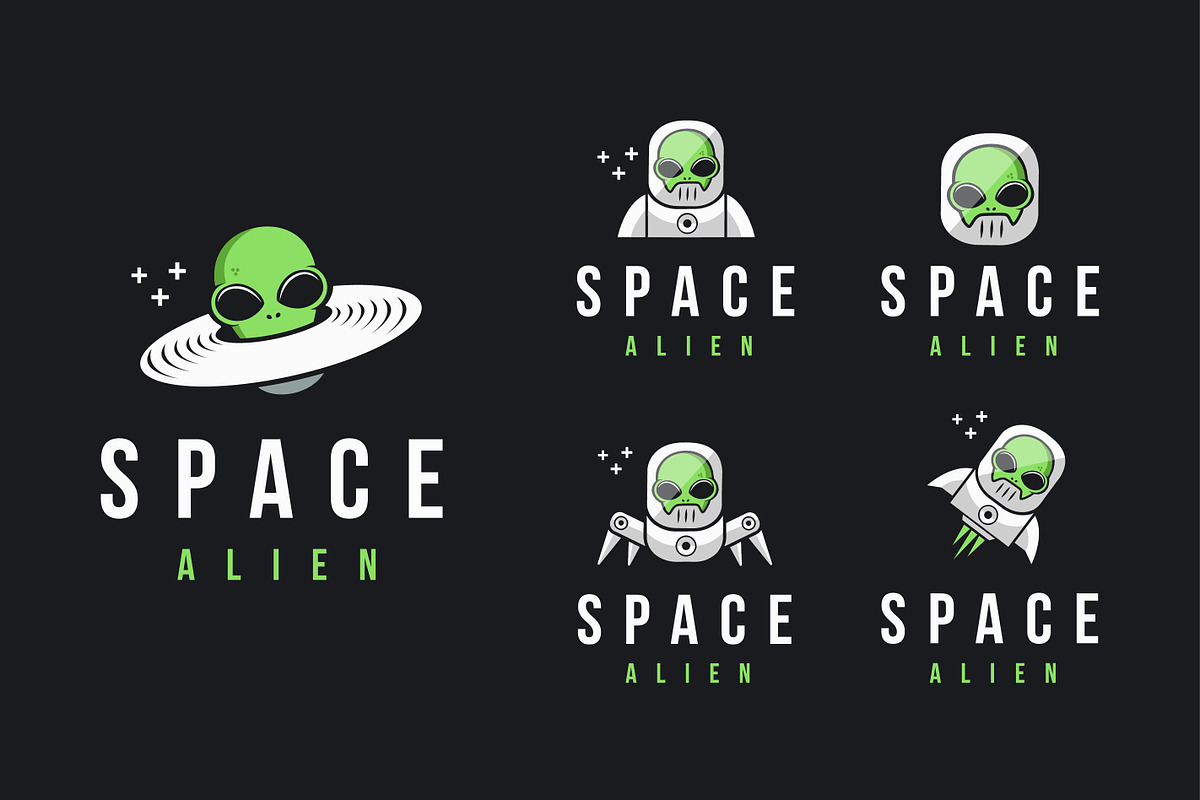 Set of space alien astronaut logo, a Branding & Logo Template by DOMHOUZE