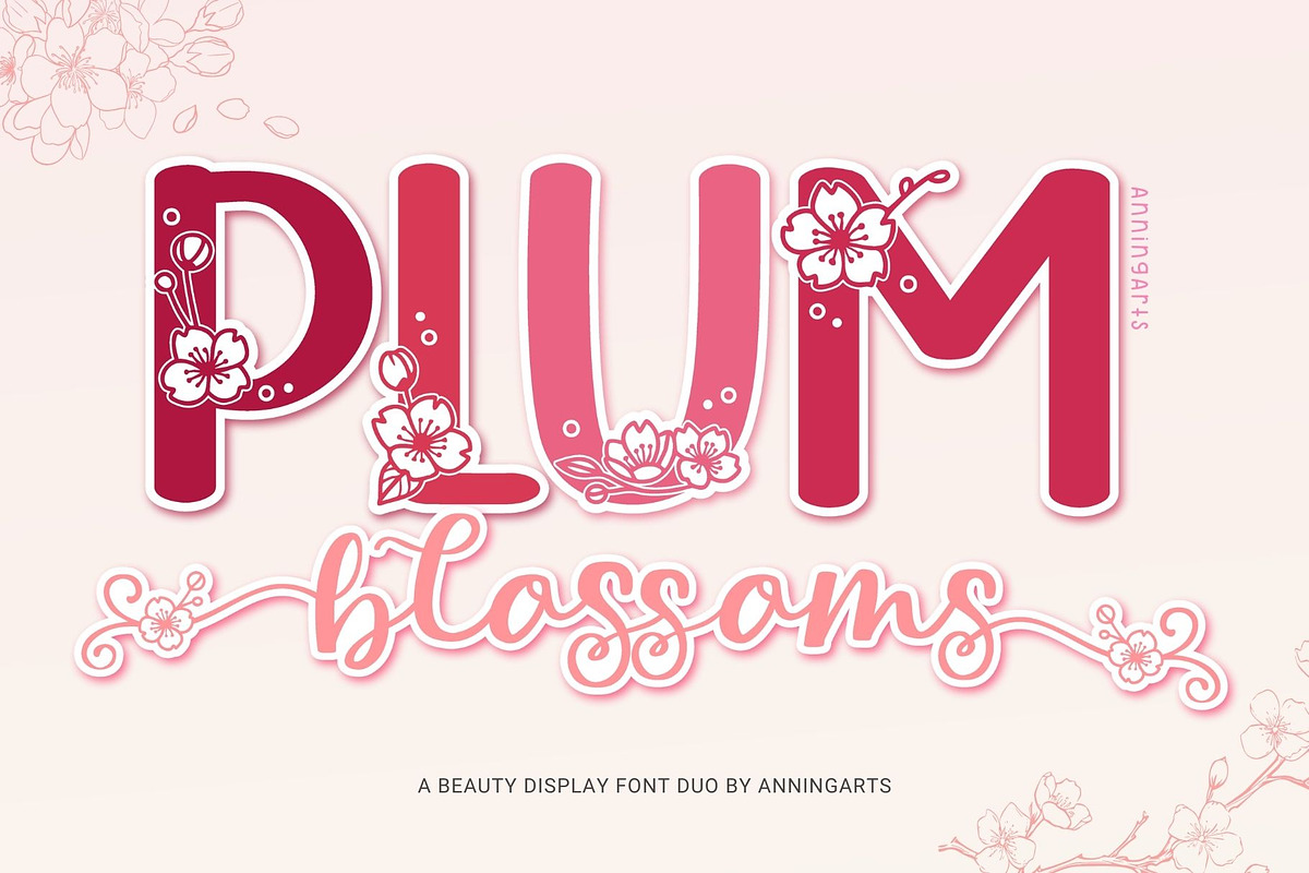 Plum Blossoms Font Duo, a Script Font by AnningArts (Photo 1 of 8)