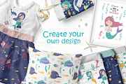 Mermaid Clipart & Pattern, a Wallpaper Graphic by Nafanya (Thumbnail 2 of 9)