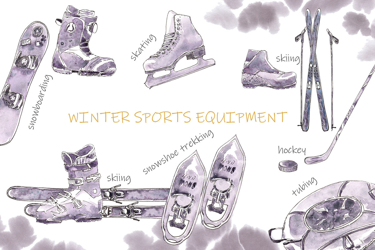 Winter Activities Watercolor Set, a Sport Illustration by Cat In Colour (Photo 2 of 3)