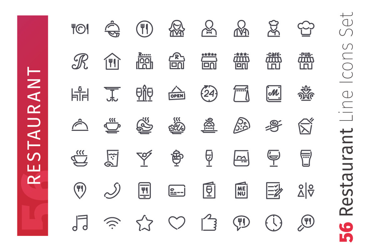 Restaurant Line Icons Set, an Outline Icon by Voysla's Shop (Photo 2 of 4)