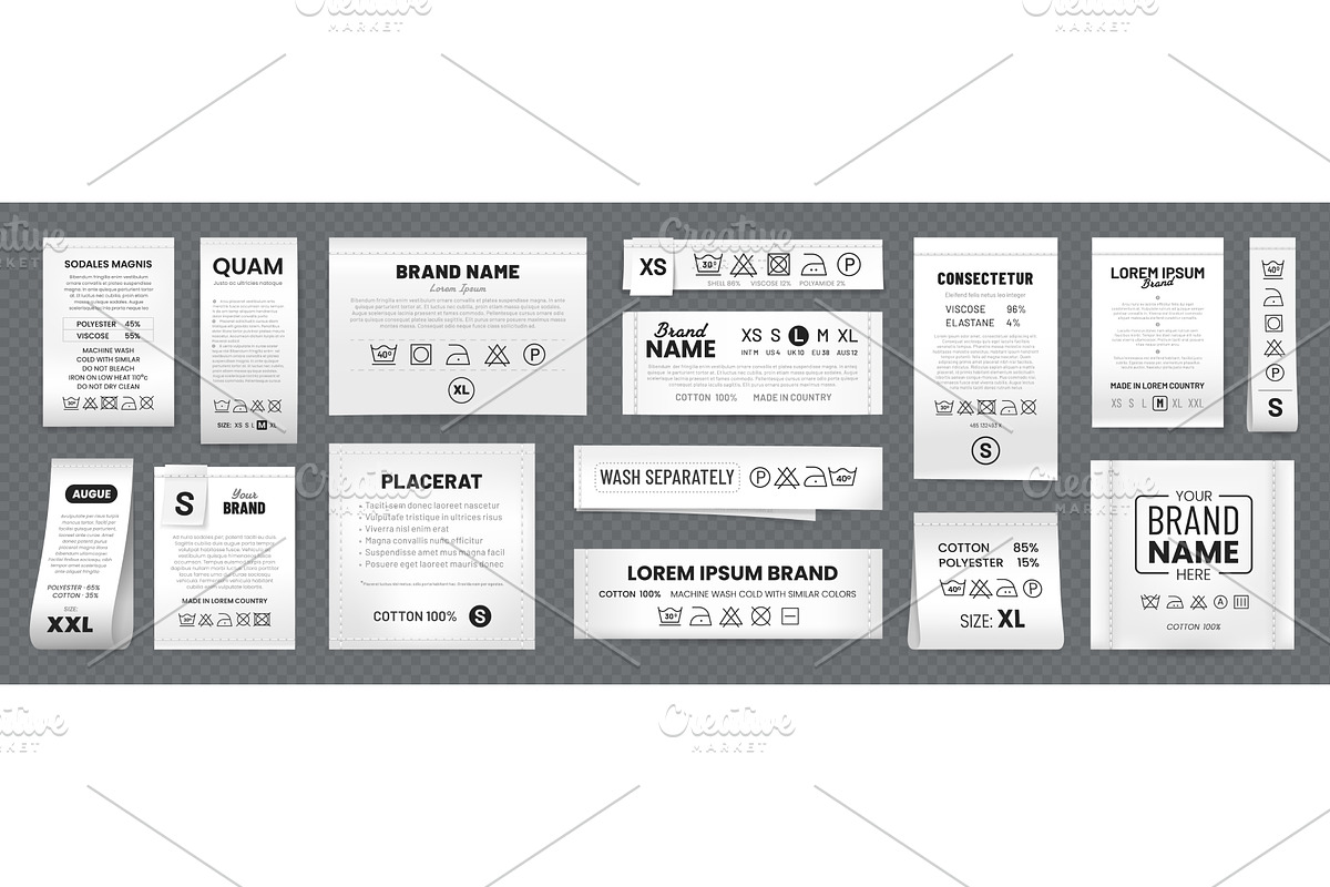 Realistic laundry labels, tags, an Object Illustration by Vector Tradition