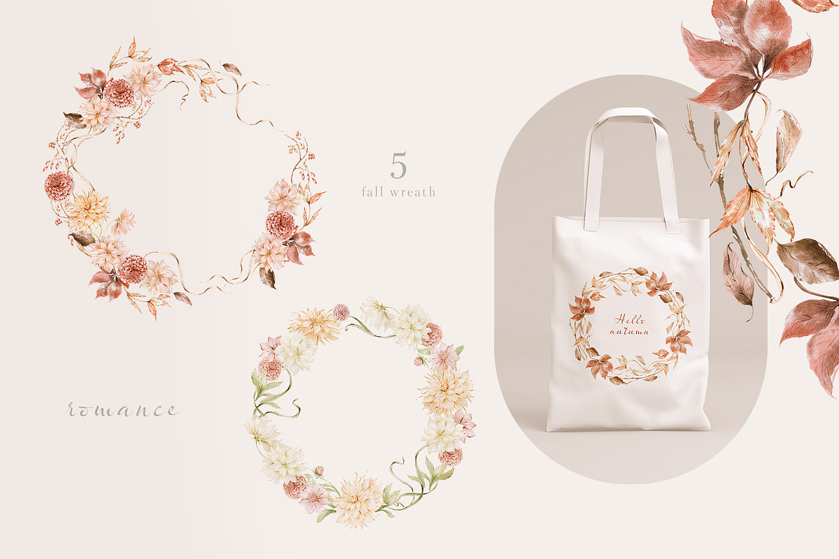 Fall dahlias, pumpkins and mushrooms, an Illustration by astelenadesign (Photo 8 of 16)