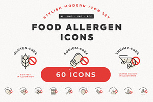 Minimalistic Food Allergen Icons, an Outline Icon by Sinclair Creative Agency