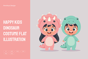 Happy Kids Dinosaur Costume Flat, an Animal Illustration by Partikusi Design
