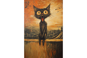 Dramatic Rooftop Cat Scene Art, an Animal Illustration by Art Paradise Studios