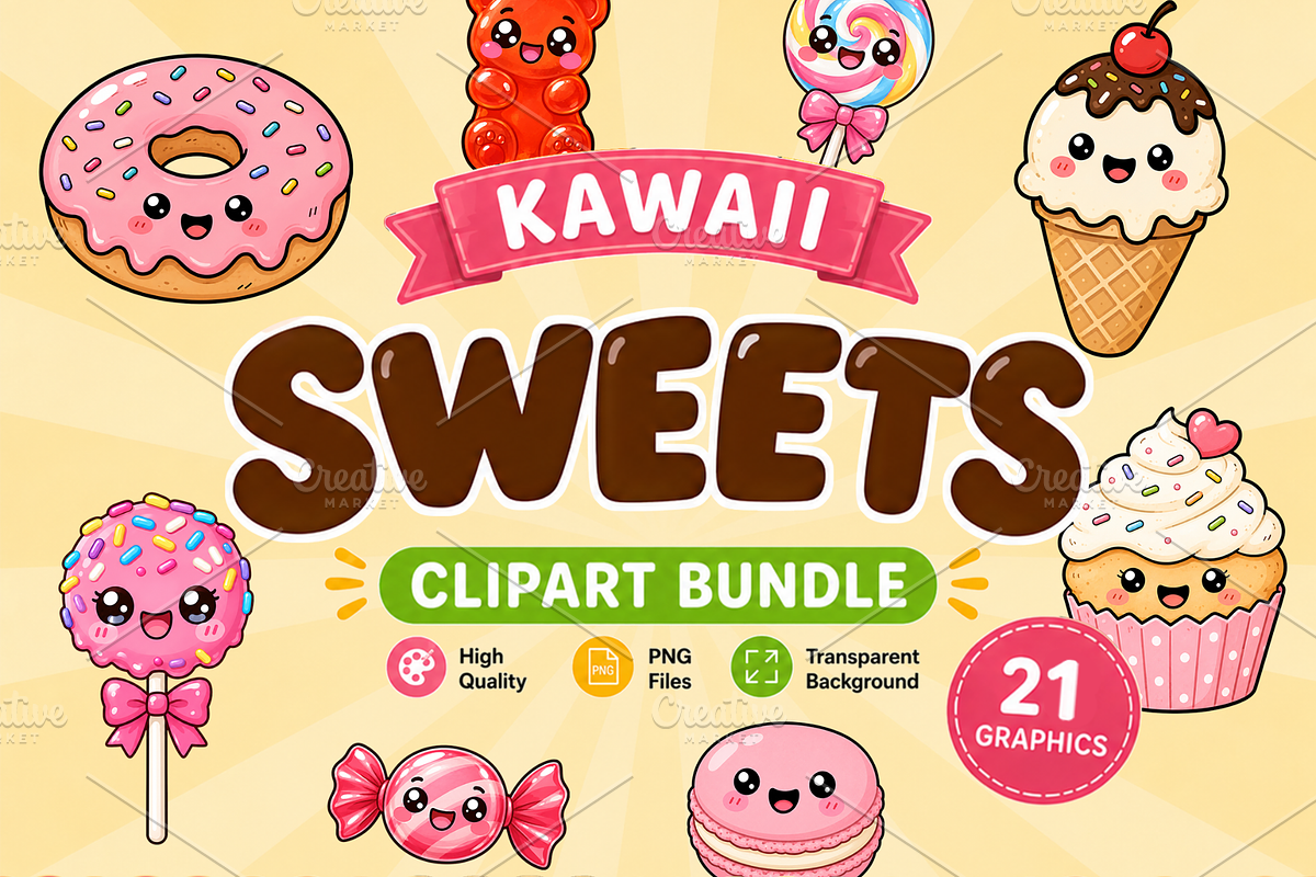 Kawaii Sweets Clipart PNG, a Food Illustration by QM_ART (Photo 1 of 4)