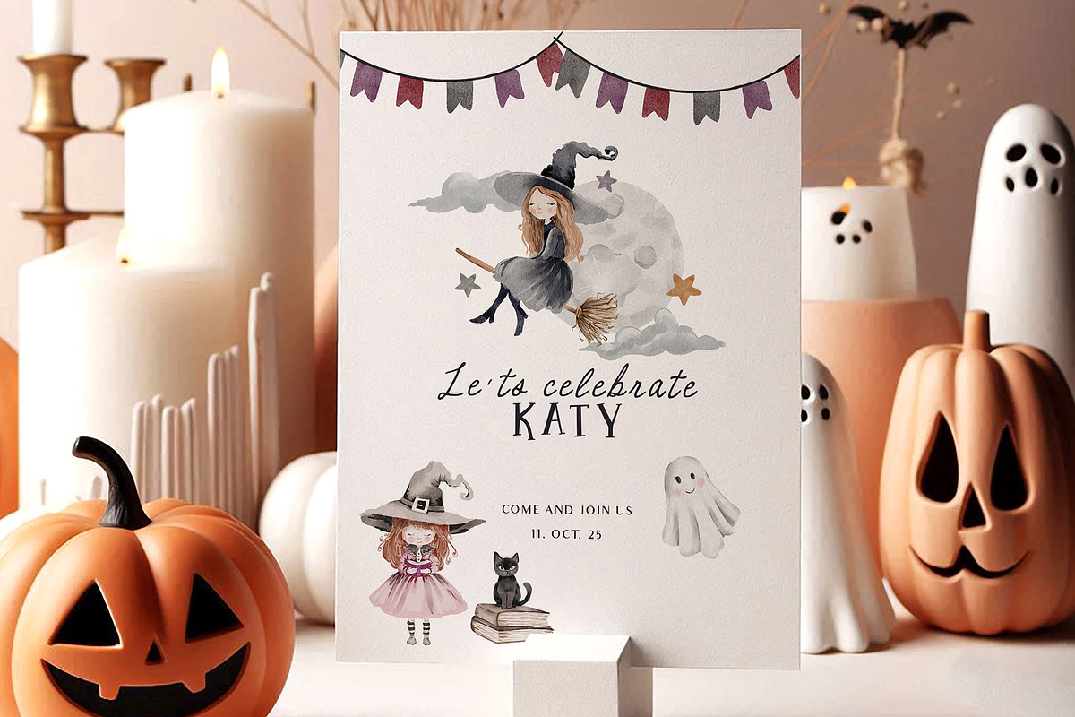 Cute Halloween watercolor clipart, a Seasonal Illustration by Grace Noboa Illustrations (Photo 4 of 12)