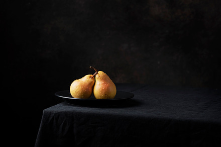 Fresh sweet pears on the dark background, a Food & Drink Photo by oxana.denezhkina