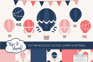 Navy & Blush Hot Air Balloons, an Illustration by Amanda Ilkov