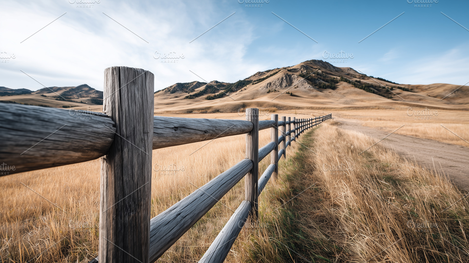 Wooden fence stretching across, a Nature Photo by MistyDay