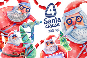 Santa Claus watercolor and Christmas