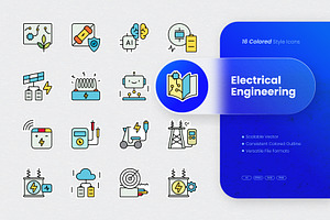 Electrical Engineering Colored Icons, an Outline Icon by cidcud_graphic