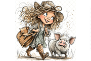 Girl And Piglet Clipart JPG, a Person Illustration by Memories By Lea (Thumbnail 4 of 19)