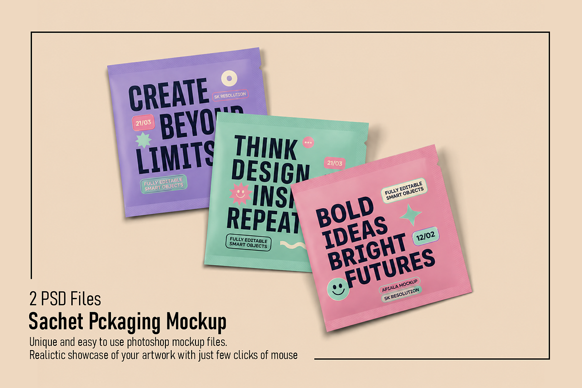 Sachet Packaging Mockup, a Packaging Mockup by Custom.scene (Photo 1 of 5)