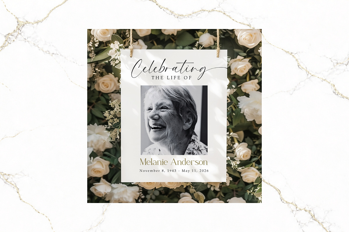 Funeral Welcome Sign B&W Canva FR002, a Poster Template by TyphoonStudio (Photo 6 of 8)