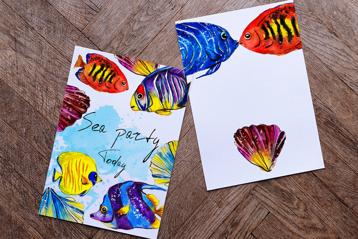 set of watercolor fish and shells, an Animal Illustration by art_mouse (Photo 2 of 7)