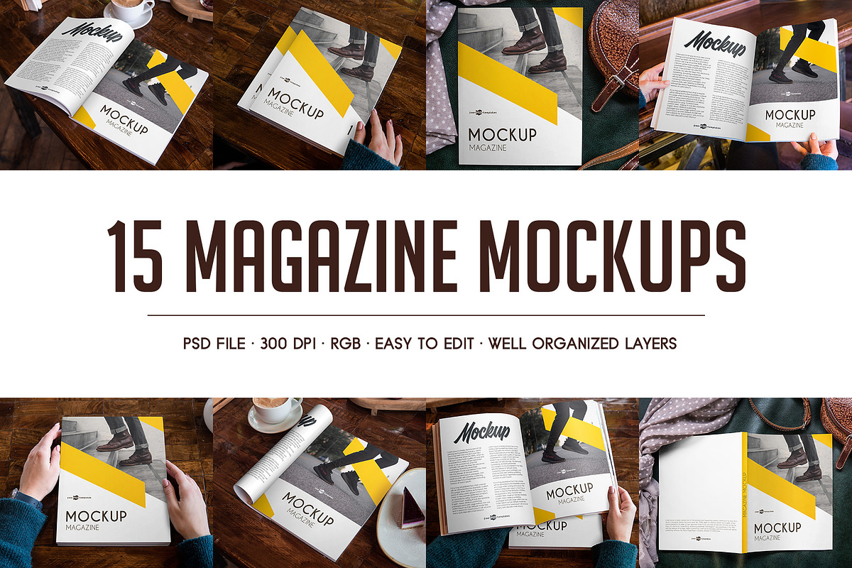 15 Magazine MockUps, a Books & Magazine Mockup by Free-PSD-Templates (Photo 1 of 7)