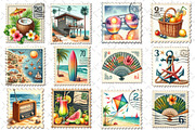 Summer Beach Postage Stamp Clipart, an Illustration by Dream Creation (Thumbnail 2 of 4)