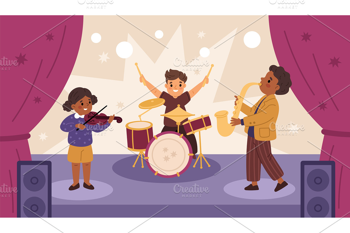 Kids music band. Musical children, a Person Illustration by YummyBuum