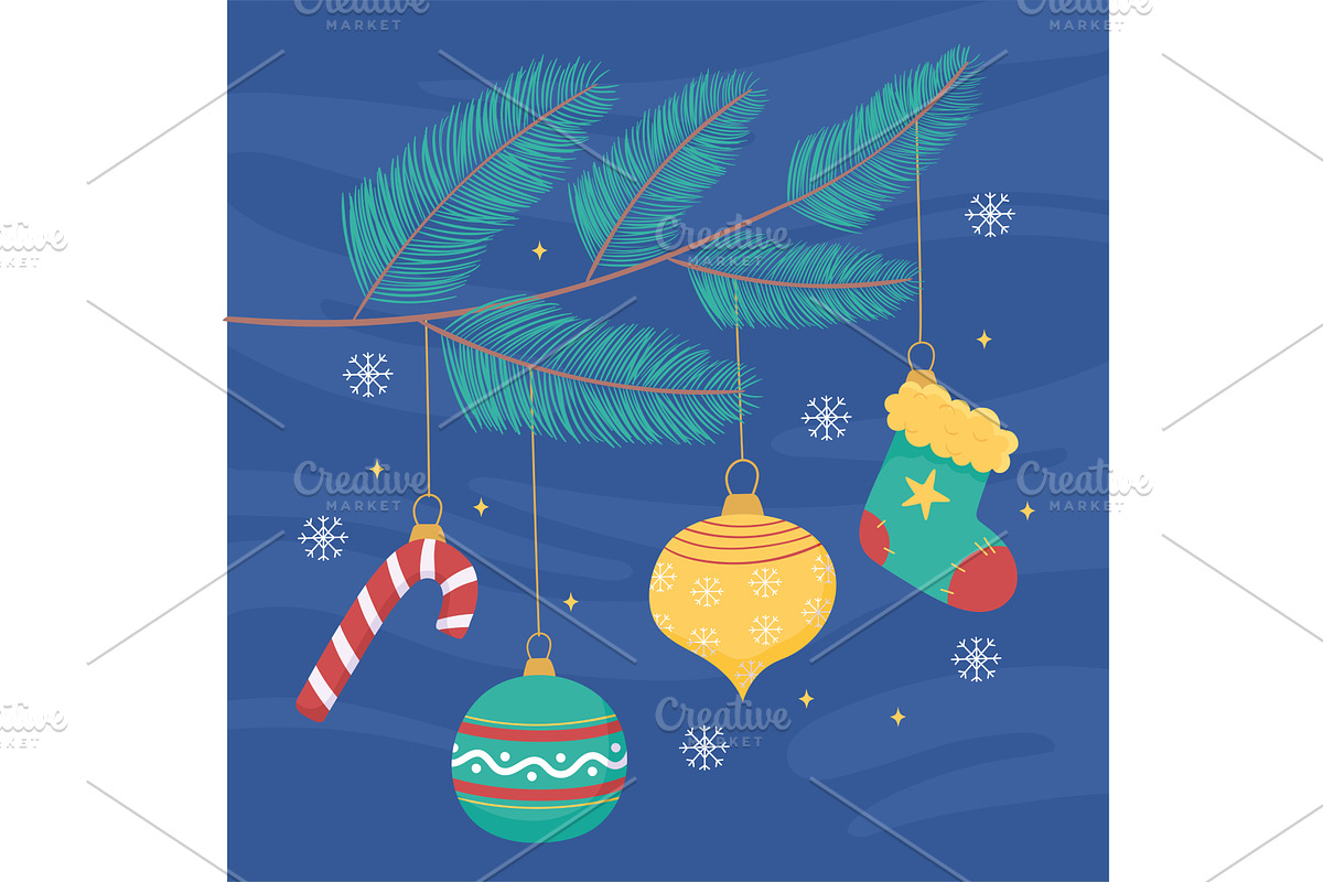 christmas branch with balls, an Illustration by studiogstock