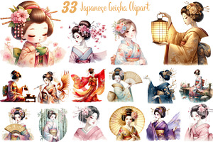 Japanese Geisha Clipart, Asian Beaut, an Illustration by DreamCafeArt