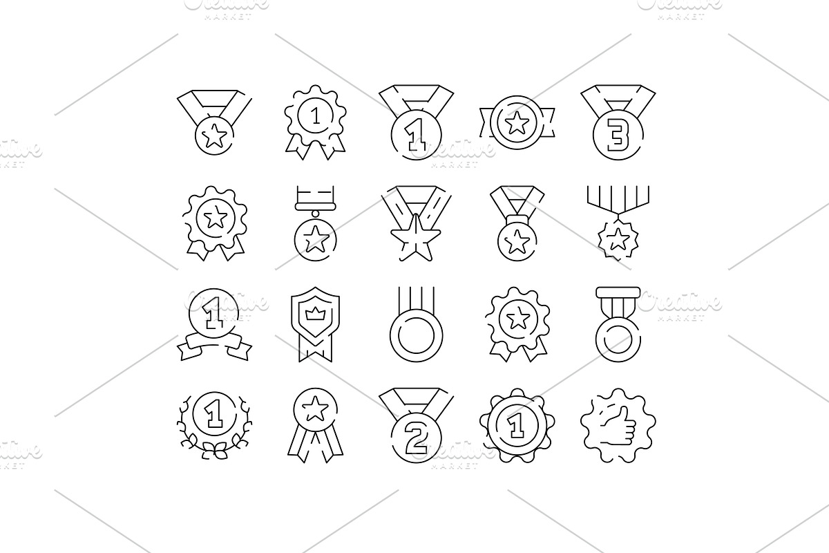 Awards and medals line icons, an Object Illustration by pikepicture