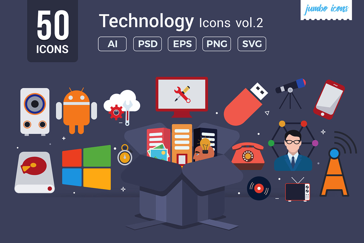 Technology Flat Vector Icons Pack V2, a Duotone Icon by Jumbo Icons (Photo 1 of 5)