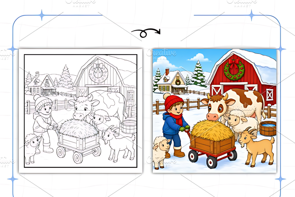 Christmas on the Farm Coloring Pages, a Seasonal Illustration by Design Station (Photo 6 of 8)