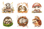 Watercolor Hedgehog & Hoglet Clipart, an Illustration by CreationArt (Thumbnail 3 of 5)