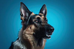 German shepherd dog on blue background, an Animal Photo by AlyaAnd