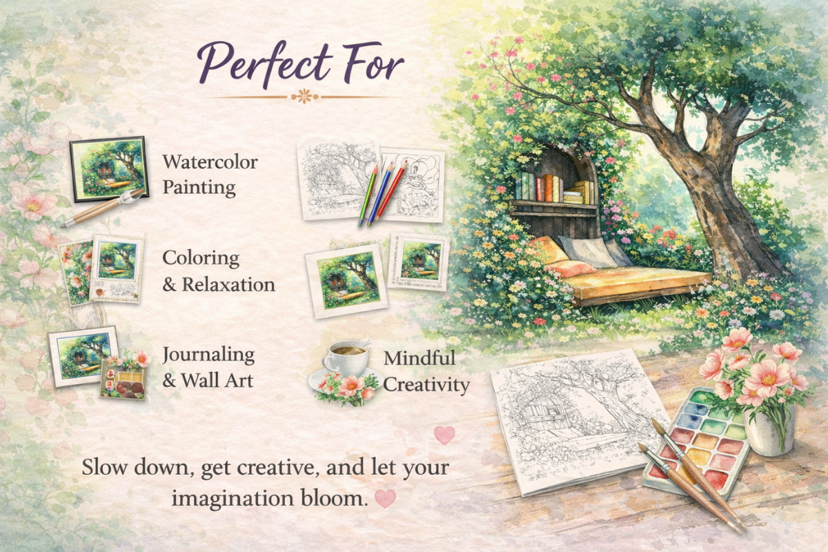 Sunlit Garden Reading Nook Procreate, a Decorative Illustration by Daffodil Dream Studio (Photo 2 of 3)