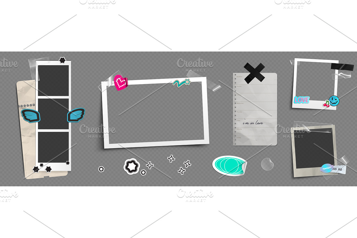 Y2k aesthetic photo frames mockup, an Illustration by art PVP - market