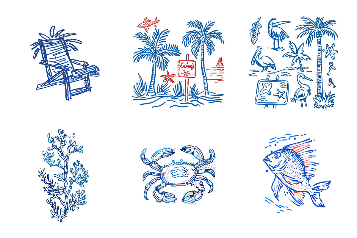 Hand Drawn Beach Ocean Elements, an Illustration by SinaCreation (Photo 3 of 11)