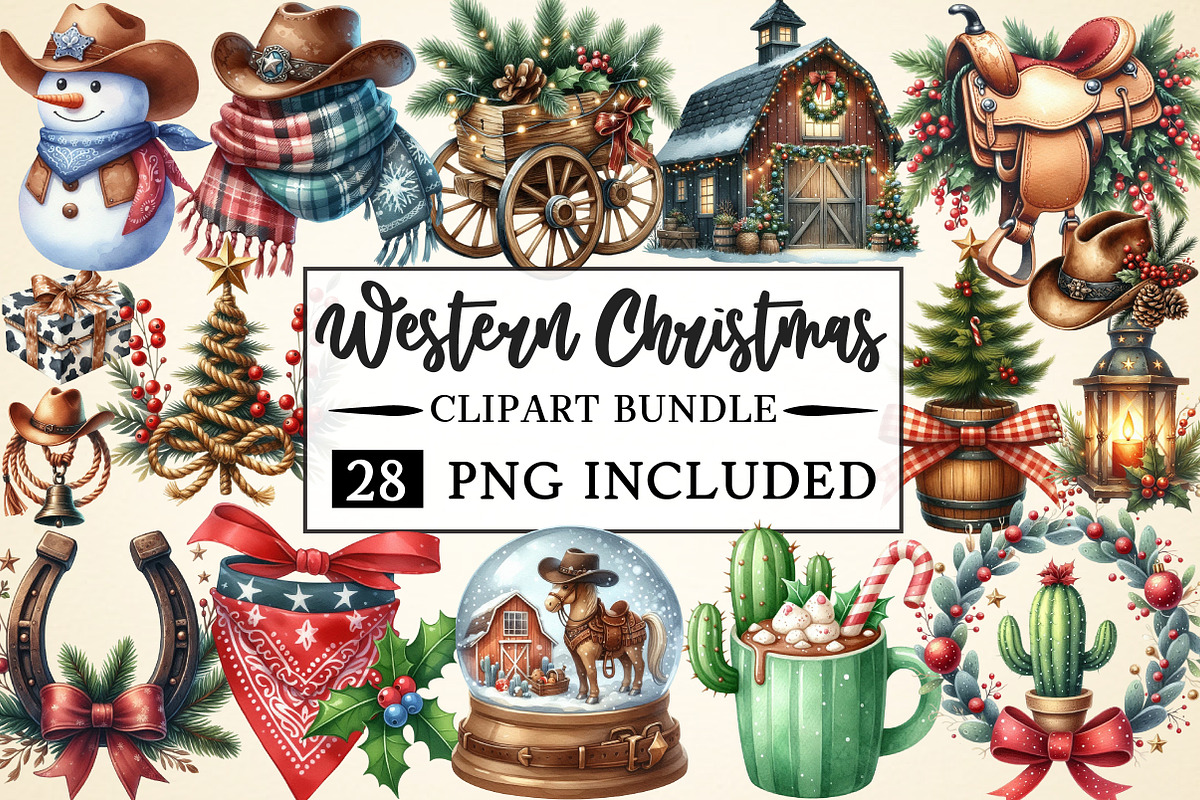 Watercolor Western Christmas Clipart, a Seasonal Illustration by Daily ...