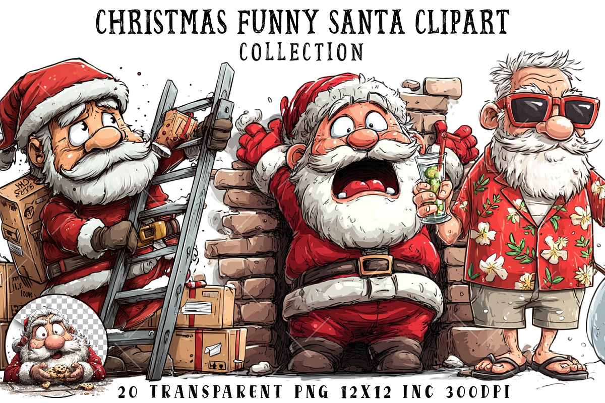 Christmas Funny Santa Clipart, an Illustration by OK Design (Photo 1 of 6)