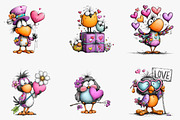 Whimsical Valentine Bird Clipart, an Illustration by CreationArt (Thumbnail 2 of 8)