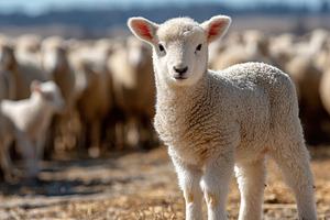 Adorable Lamb in a Flock of Sheep Su, a Photo by Pixeness Studio