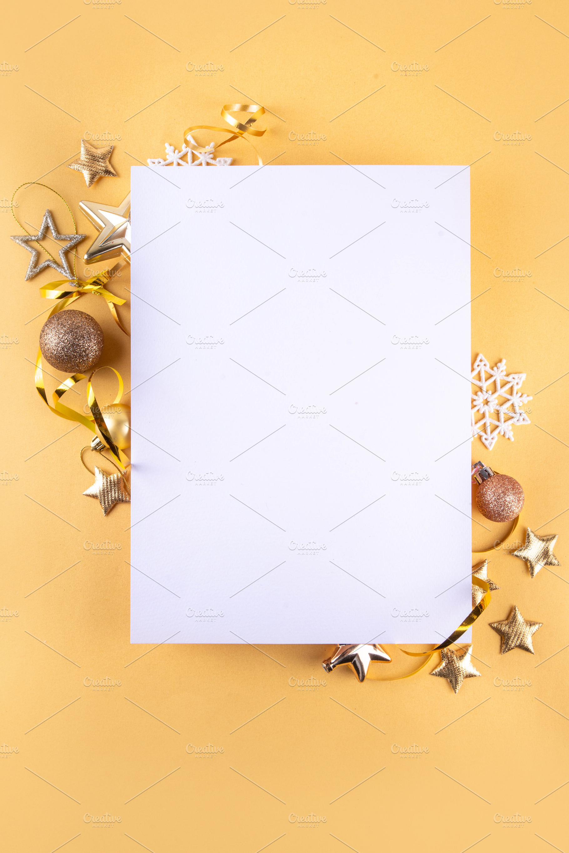 Empty blank card with Christmas baubles and decorations, a Holiday Photo by Rimma