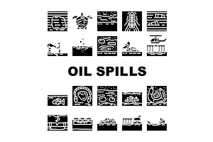 oil spills pollution icons set, an Illustration by pikepicture