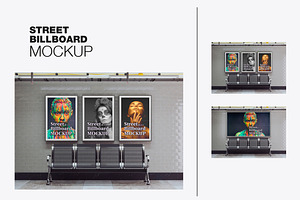 Subway Scene with 3 Advertisement Po, a Product Mockup by OneVectorStock