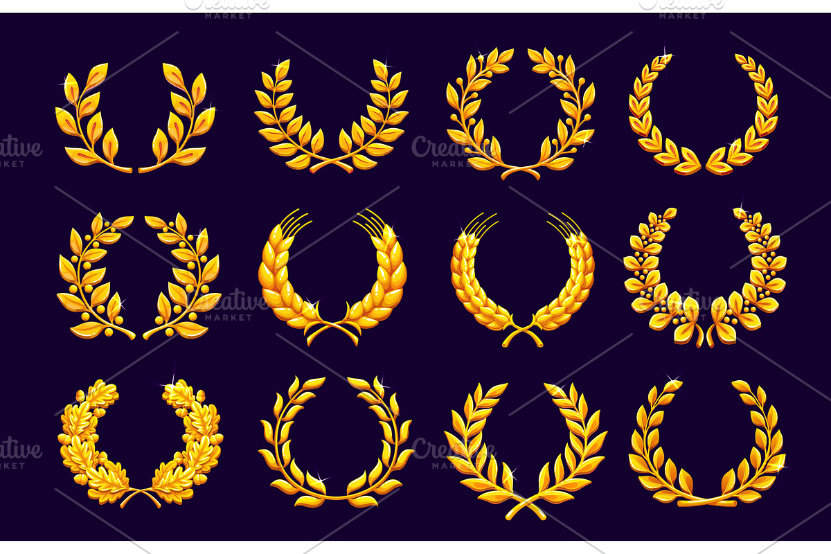 Golden laurel wreath badges, an Object Illustration by Vector Tradition