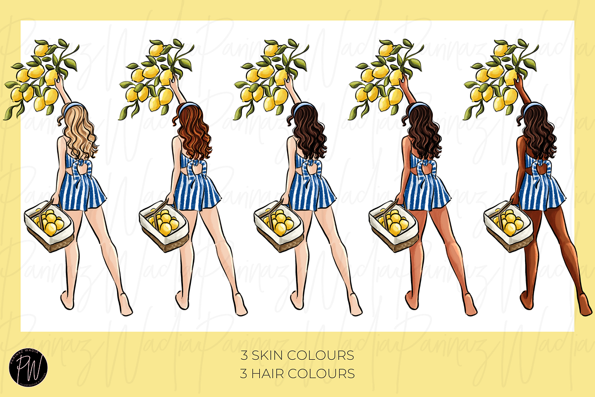 Italian Summer girls clipart bundle, a Person Illustration by Parinaz Wadia Design (Photo 3 of 8)
