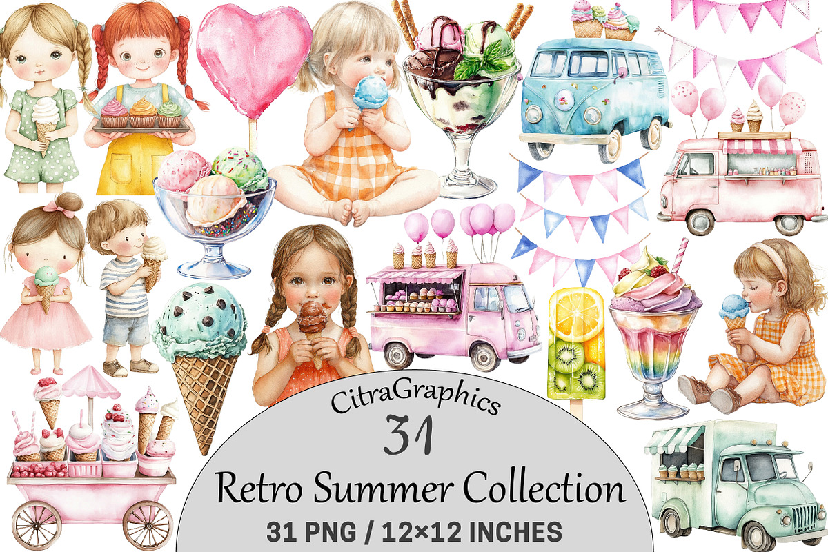 Pastel Retro Summer Collection, an Illustration by CitraGraphics (Photo 1 of 5)