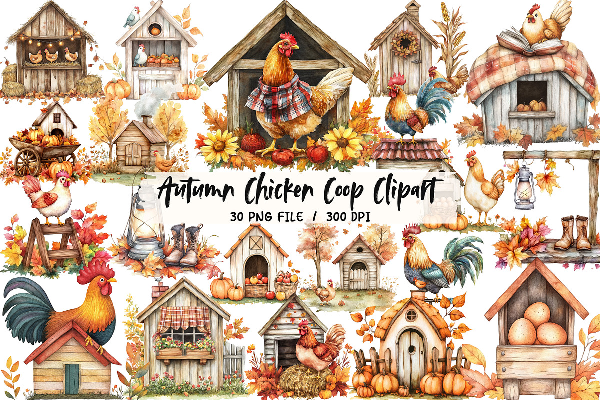 Autumn Chicken Coop Clipart, an Illustration by Libby Wishes (Photo 1 of 7)